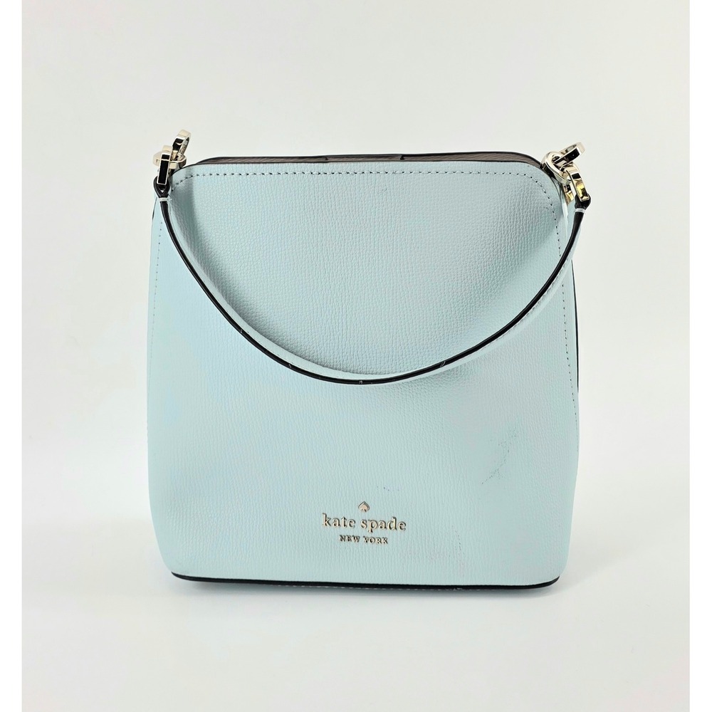Kate Spade Pebbled Leather Crossbody Bucket Bag Women Light Blue Small